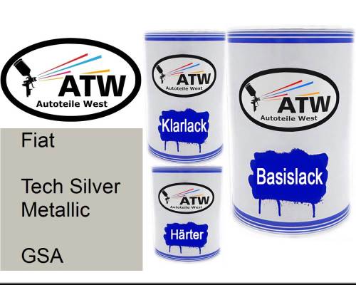 Fiat, Tech Silver Metallic, GSA: 500ml Lackdose + 500ml Klarlack + 250ml Härter - Set, von ATW Autoteile West.